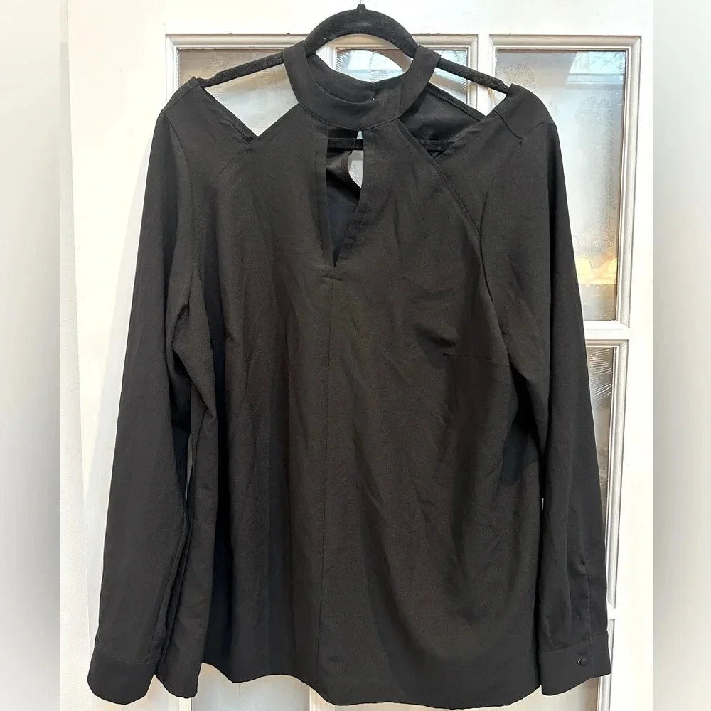 Lane Bryant Black Long Sleeve Cold Shoulder Blouse Women’s Size 14 Large XL